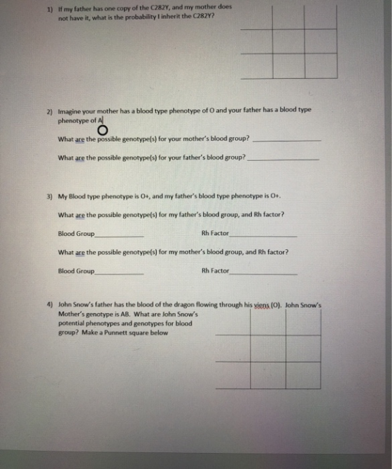 1) If my father has one copy of the C282Y, and my mother does not have it, what is the probability inherit the C282Y? 2) Imag