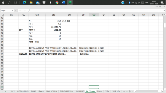 C w ENG 09:09 31-07-2020 99+ 30 Х CQ66 . CK CL CM CN СО CP СО CR CS СТ CU CV CW C- 43 44 N = 45 1% = PV = 252 [21 X 12] 4.5 -