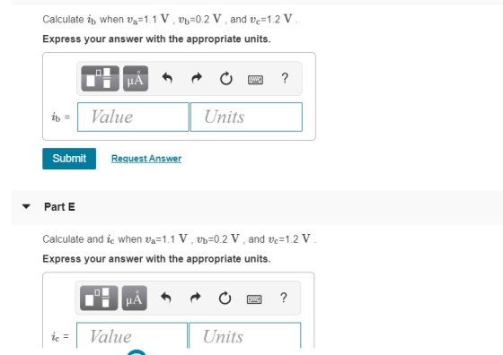 Calculate in when vz=1.1 V, Up=0.2 V, and vc=1.2 V. Express your answer with the appropriate units. ? HA 11 Value Units Submi