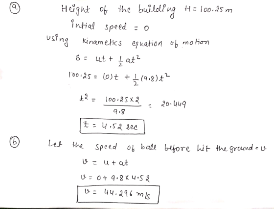QU intial speed0 using kinamecs equaton ob mo hiom USin 2 2 q.8 Let te Speed o balt bore hit the ground u