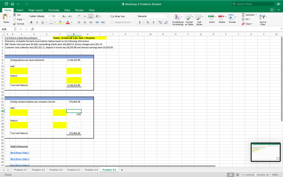 Workshop 3 Problems Student Q Search Sheet Home Insert , Xcut Copy Page Layout Formulas Data Review Calibri (Body) - 12 - A-