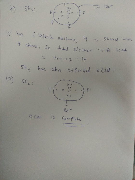 10e- I (0) Sty: 100 . valente adoms, so is shared with & electrons, 4 total electron in its octer Yx2 + 2 = 10 Sfy has abo ex