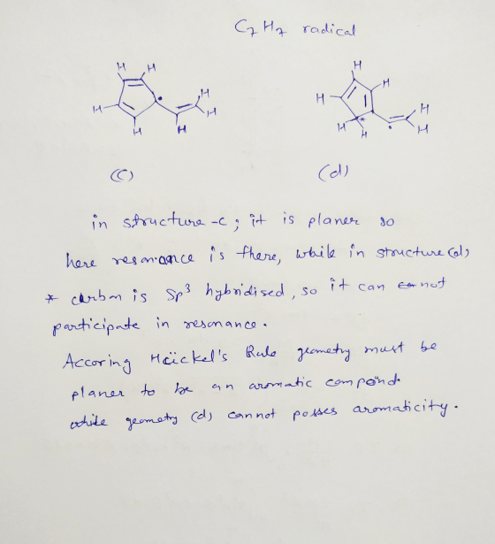 q Hq radical T 1 YH (d) in structure -co it is planer so here resonance is there, while in structure (ol, * carbon is Sp3 hyb