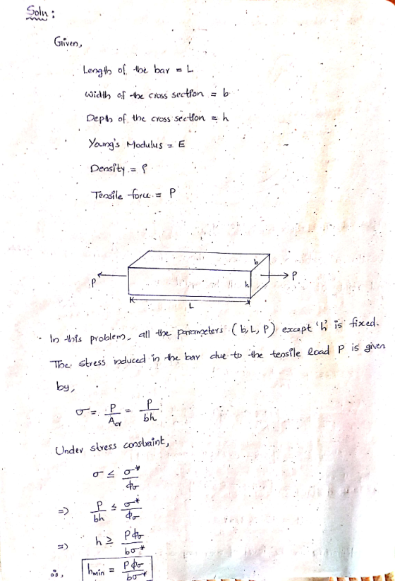 Sody Griven, Length of the bar = L . width of the cross section = b. Depth of the cross section =h Youngs Modulus z E . Dens