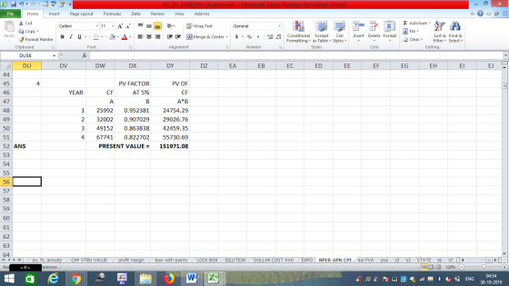- 2x Σ AutoSum : A Fill 2 m Sort & Find & 2 Clear Filter Editing Select EG EH EL EJ 45 46 PV, FV, ANNUITY (Autosaved) - Micro
