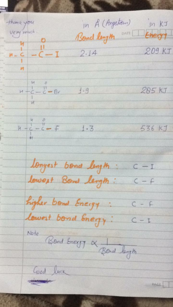thank you very much in Å (Angstrom) Bond length DATE in kJ Energy 209 KT & -C-] 2.14 2.14 209 KT -c- C-Br 1.9 285 kJ -6-6-F 5