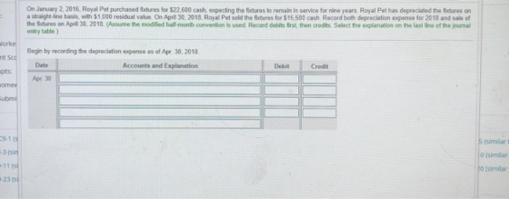 On January 2, 2016. Royal Pot purchased fixtures for $22,600 cash, expecting the fixtures to remain in service for nine years