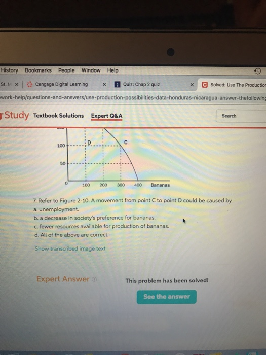 History St. x Bookmarks People Window Cengage Digital Learning Help x Quiz: Chap 2 quiz X Solved: Use The Production work-he