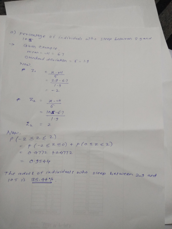 Pex centag e of individuals uoho steep benen 1o5 Gien exampe → No 29-6.7 7.9 -2 ole 2522) 4772 0.4772 o:954 in d ivilvals toho sleep bet ween 2. and The aduut of