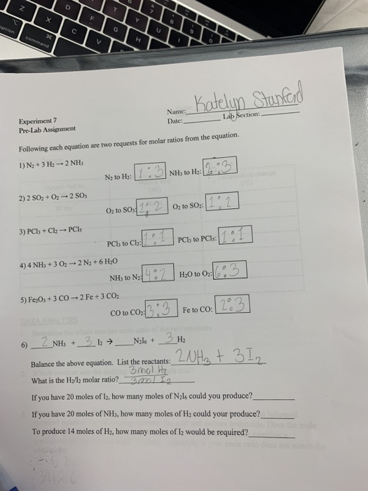 S DEGH | xc Tv ; option Name: Katelyn Stanford Name: Lab Section: Date: Experiment 7 Pre-Lab Assignment Following each equati