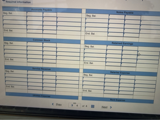 Required information Accounts Payable Notes Payable Beg. Bal. Beg. Bal. End. Bal End. Bal. Common Stock Retained Earnings Beg