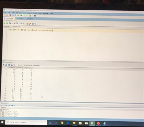 6 Orade SQL Developer CUseefabohOneDriveDesktopmy5OnCSC340 s Ele 14t Vinw Navigate Fun Seuece Team Teels Windew Help H l cscH