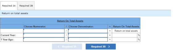 Required 3A Required 3B Return on total assets Return On Total Assets Choose Numerator: 1 Choose Denominator: = Return On Tot