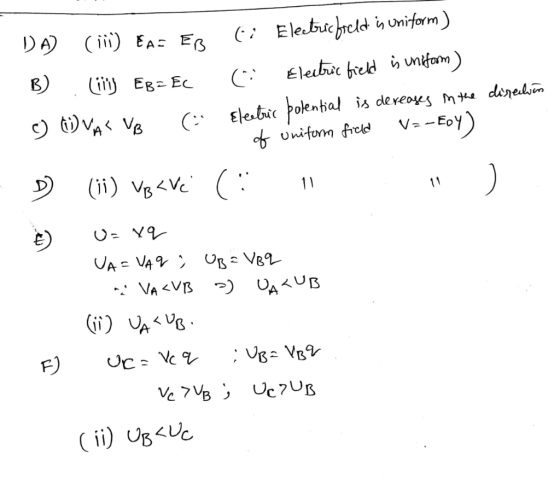 DA) (ii) Ea= Es B) Cilj EB= Ec c) COVAS VB ( 1 (i Electric field is uniform) ( Electric field is uniform) Electric potential