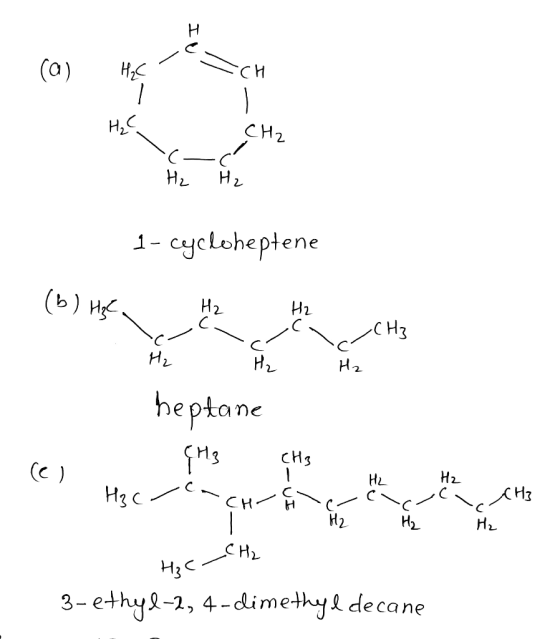 1. (a) HAC TCH H₂C CH₂ ch H₂ H₂ 1- cycloheptene . (b) Hgc H2 CH3 ~ H₂ Hz B heptane - CH3 CH3 1 Hz (e) Hic reachrach tz (Hz He