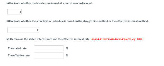 (a) Indicate whether the bonds were issued at a premium or a discount. (b) Indicate whether the amortization schedule is base