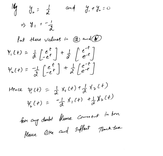 lly y = £ and Y, ty=0 0 put these values in @ and ® P, Ct = á lei ] + de Lee] Pule) = ca les 3 + Let] Hence 4, (t) = £ X, (+)