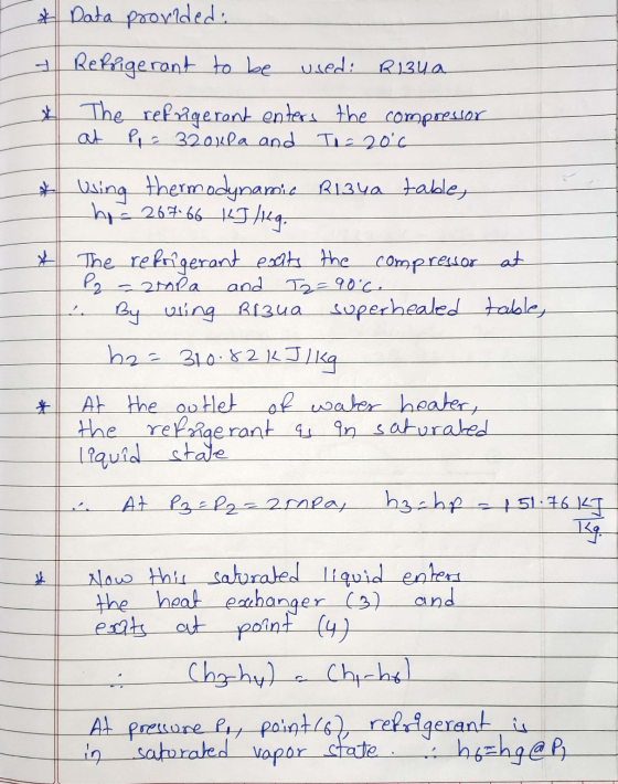 P2 * Data provided - Refrigerant to be used: Ribu a * The refrigerant enters the compressor at P = 320kPa and T220 6 * Using