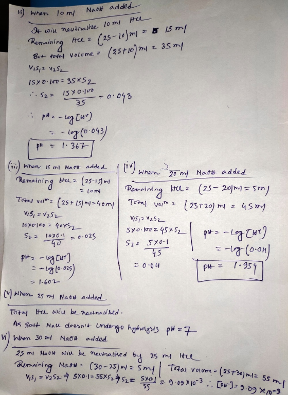 1 when lomi Naot added It will neutralize tom Hea Remaining All = (25-10 m/ 2 1 15 ml Bot total volume 2 (25+10) m 2 35 my Vi