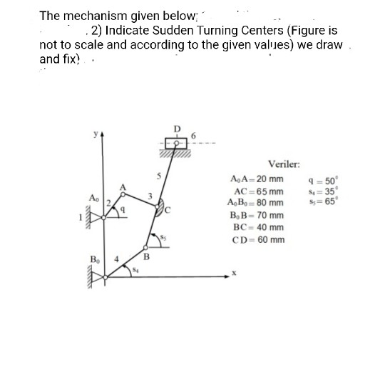 The mechanism given below: 2) Indicate Sudden Turning Centers (Figure is not to scale and according to the given values) we d