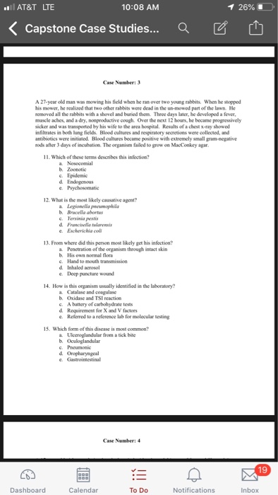 ). AT&T LTE 10:08 AM イ26% 1 Capstone Case Studies.. Case Number: 3 A 27-ycar old man was mowing his field when he ran over tw