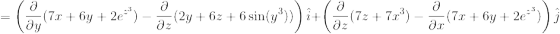 = (5, - (7х + бу + 2e). (2) + 6 + 6 sin(s) i+ -(72 + 7х3) д -(7х + бу + 2e**) дх ду дz