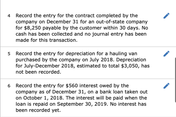 Record the entry for the contract completed by the company on December 31 for an out-of-state company for $8,250 payable by t