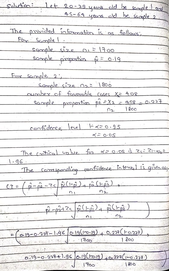 Solucions Let 20-25 years old be sample and 45-64 years old be sample 2 The provided information is as follows.in for Sample