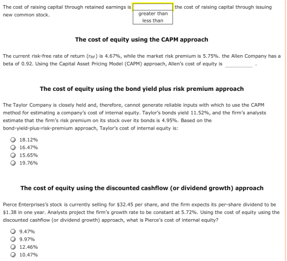 the cost of raising capital through issuing The cost of raising capital through retained earnings is new common stock. greate