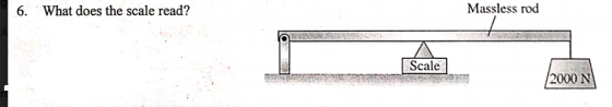 Massless rod 6. What does the scale read? Scale 2000 N