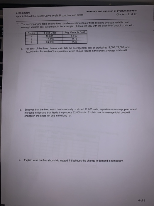 Econ Review ine Nature and runcuon or ProDuct Markets Unit 4: Behind the Supply Curve Profit, Production, and Costs Chapters: