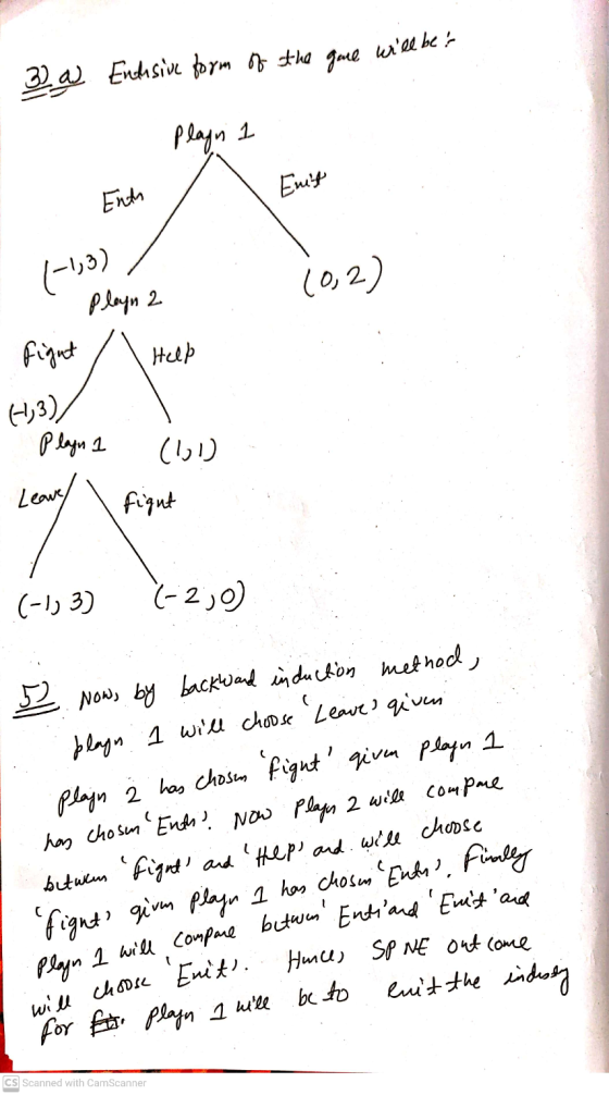 3a Endusive form of the que will bes Playn 1 Enit Enth (-1,3) (0,2) H3) Playn 1 will compare betwem Entland Emit and Playn 2