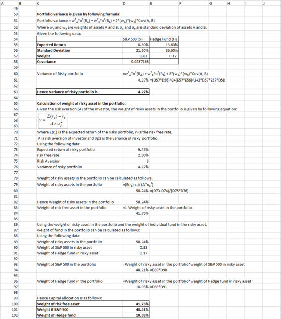 49 Portfolio variance is given by following formula Portfolio variance *(R o (R)2(wA) (Wa)*Cov(A, B) Where wA and wB are weig