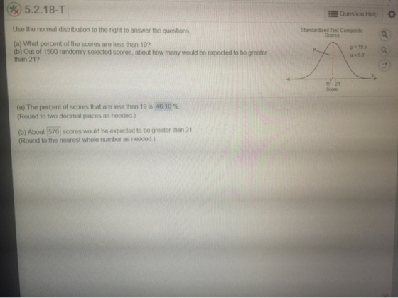 5.2.18-T Question Help Use the normal distribution to the right to answer the questions Standardized Test Composite Scores 19