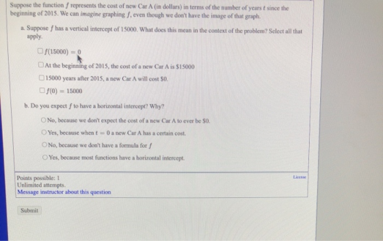 Suppose the function f represents the cost of new Car A (in dollars) in terms of the number of years t since the beginning of