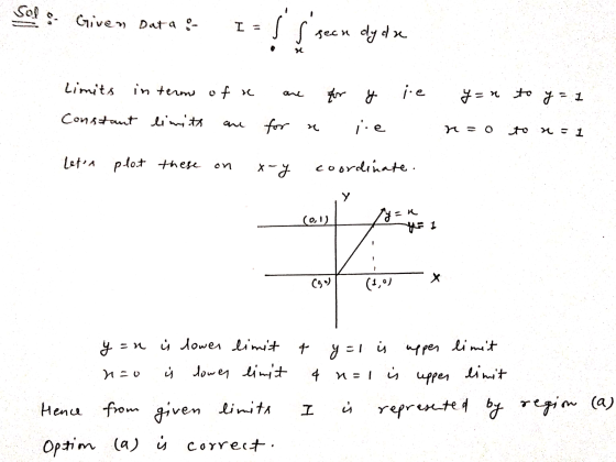 Sos. Given Data :- I = Isso sech dyda Limits in term of a for y j.e y = n to y = 1 Constant lints for a i.e O to n = 1 Letra