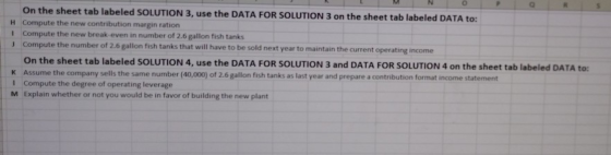 On the sheet tab labeled SOLUTION 3, use the DATA FOR SOLUTION 3 on the sheet tab labeled DATA to: H Compute the new contribu