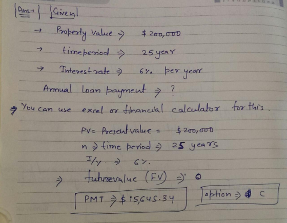 9 25 Property valueラーーー420o, htenestrate)一1.6%.-per-year フ Annual loan payment ? 2 You can use excel ay fhancial calaulator fr oevaluc (EV)-フ