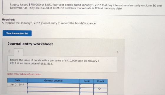 Legacy issues $710,000 of 8.0%, four-year bonds dated January 1, 2017, that pay interest semiannually on June 30 and December