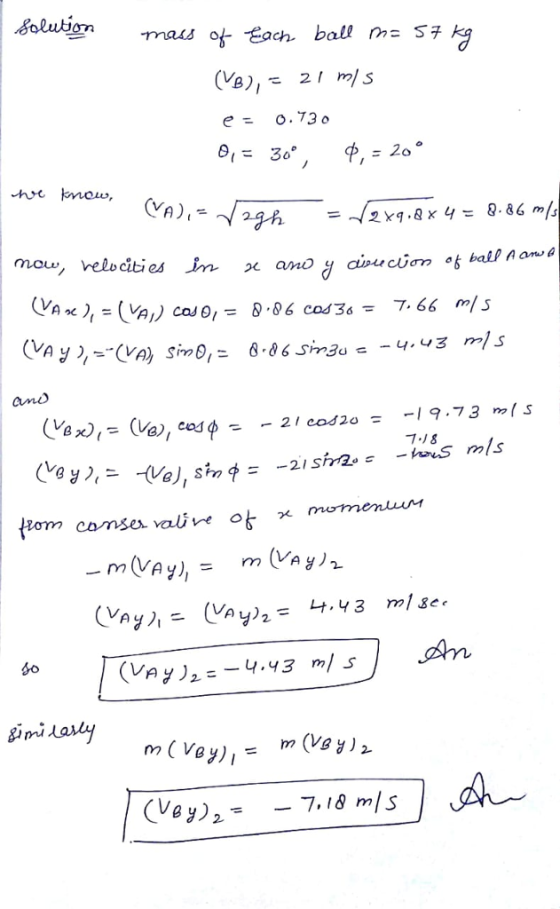 (Vs),- 2/ mls mou, velocities m and = 7.66 ml s -4.43 mls ano lomっ conse.val) ve 아 χ mormenuurィ 6o 7.18 m/S