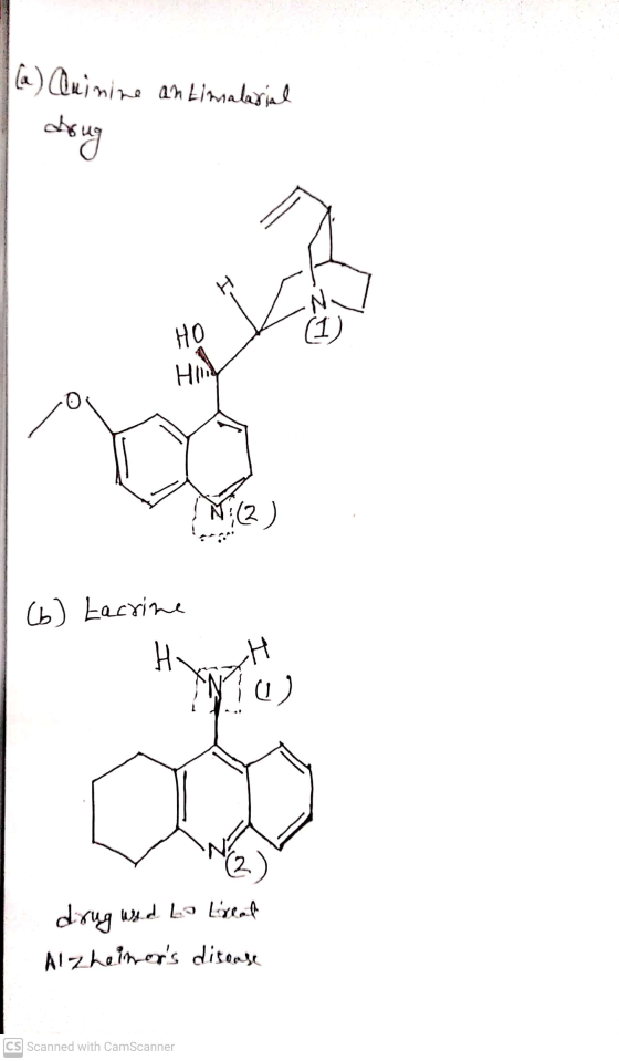 (a) Cuinine antimaterial drug I z (1) HO HII N(2) (6) Lacrine H H 10) drugwed to treat Alzheimers disease CS Scanned with Ca