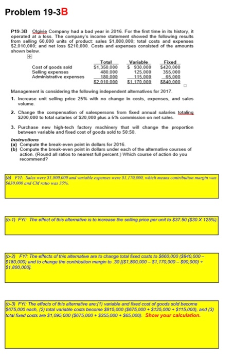 Problem 19-3B P19-3B Olgivie Company had a bad year in 2016. For the first time in its history, operated at a loss. The compa