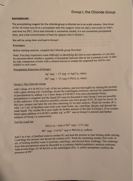 Group I, the Chloride Group BACKGROUND The precipitating reagent for the chloride group is chloride ion in an acidic solution