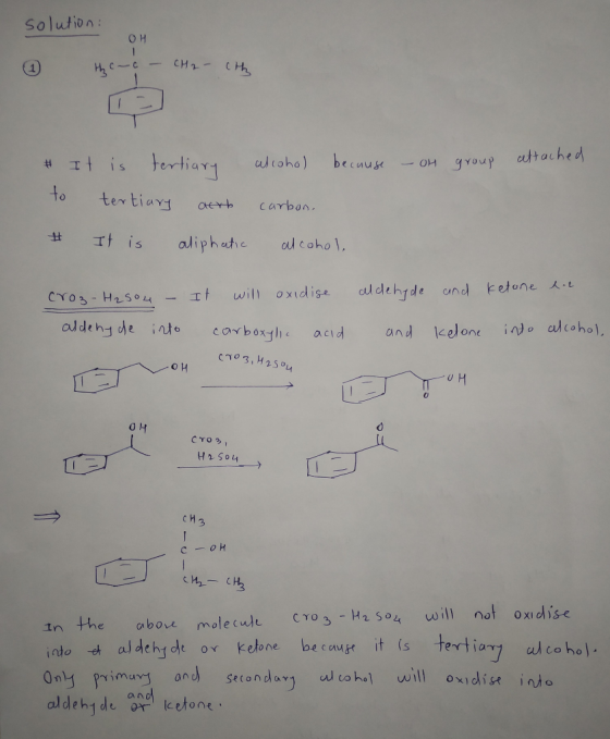 solution: OH thc-c - CH2 - Ch. # It is tertiary alcohol because - OH group attached to tertiary aerb carbon, It is aliphatic