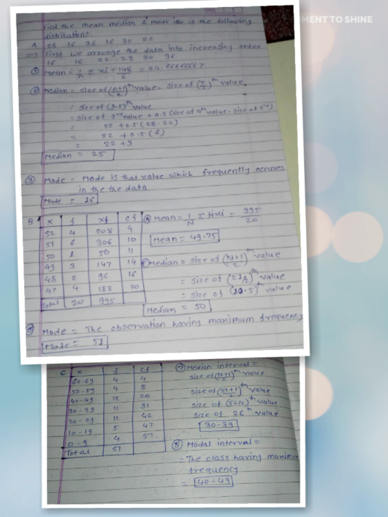 d the mean medidn &mode fx the fol lowing- ENT TO SHINE 30 21 first we oo enge -he-dada İnto increash) order. Size of (3.5)-salue 22 +0.5(28-22 22 +3 Median 2S t1 e the data 955 52 42034 56 1 97 valae 482 1 20 size of (10.5),value jay urna ode The cbservation having maximam drequen an intervs 6o-69 21 8 Yal 12. 30 -99 3 1 Size 0 26 vals 30-39 1o-19 547 C4 รา 8 Modal interval ot a -The class hannj, maximu dze quency 40-49