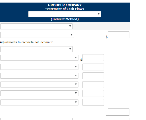 GROUPER COMPANY Statement of Cash Flows (Indirect Method) Adjustments to reconcile net income to