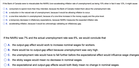 If the Bank of Canada were to miscalculate the NAIRU (non-accelerating inflation rate of unemployment) as being 10% when in f