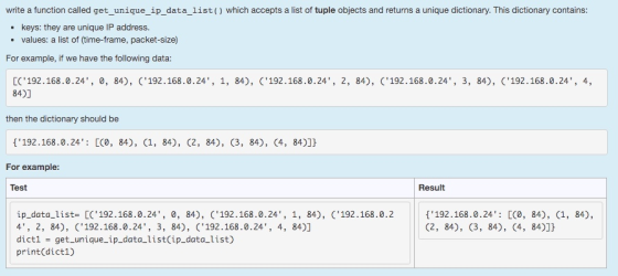write a function called get_unique_ip_data_list() which accepts a list of tuple objects and returns a unique dictionary. This