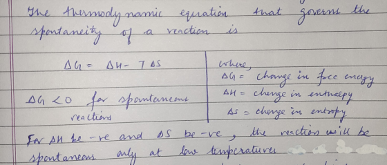 The thermodynamic equation that governs the spontaneity of a reaction is Ah= BU- TAS where AG= change in fee energy Ahto for