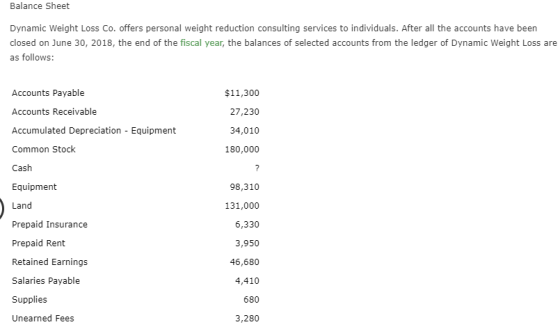 Balance Sheet Dynamic Weight Loss Co. offers personal weight reduction consulting services to individuals. After all the acco